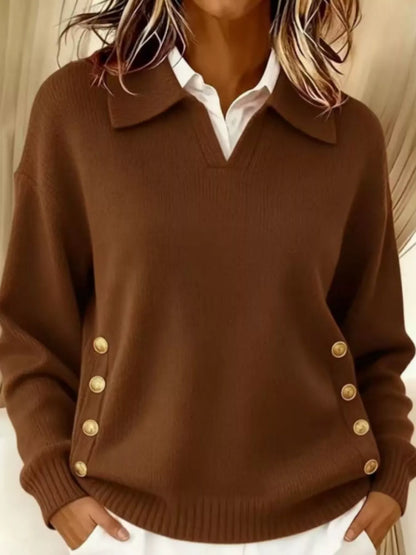 Plus Size Decorative Button Dropped Shoulder Sweater