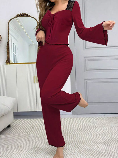 Lace Detail Flare Sleeves Top & Pants Lounge Set