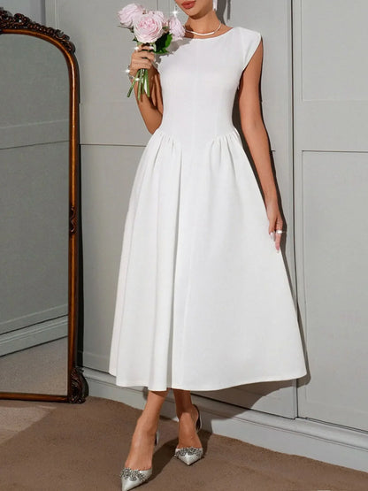 Round Neck Cap Sleeve Midi Dress