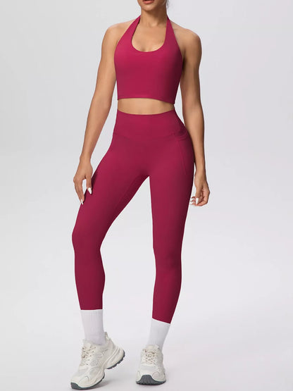 Halter Neck Crop Top & High-Waisted Leggings Set
