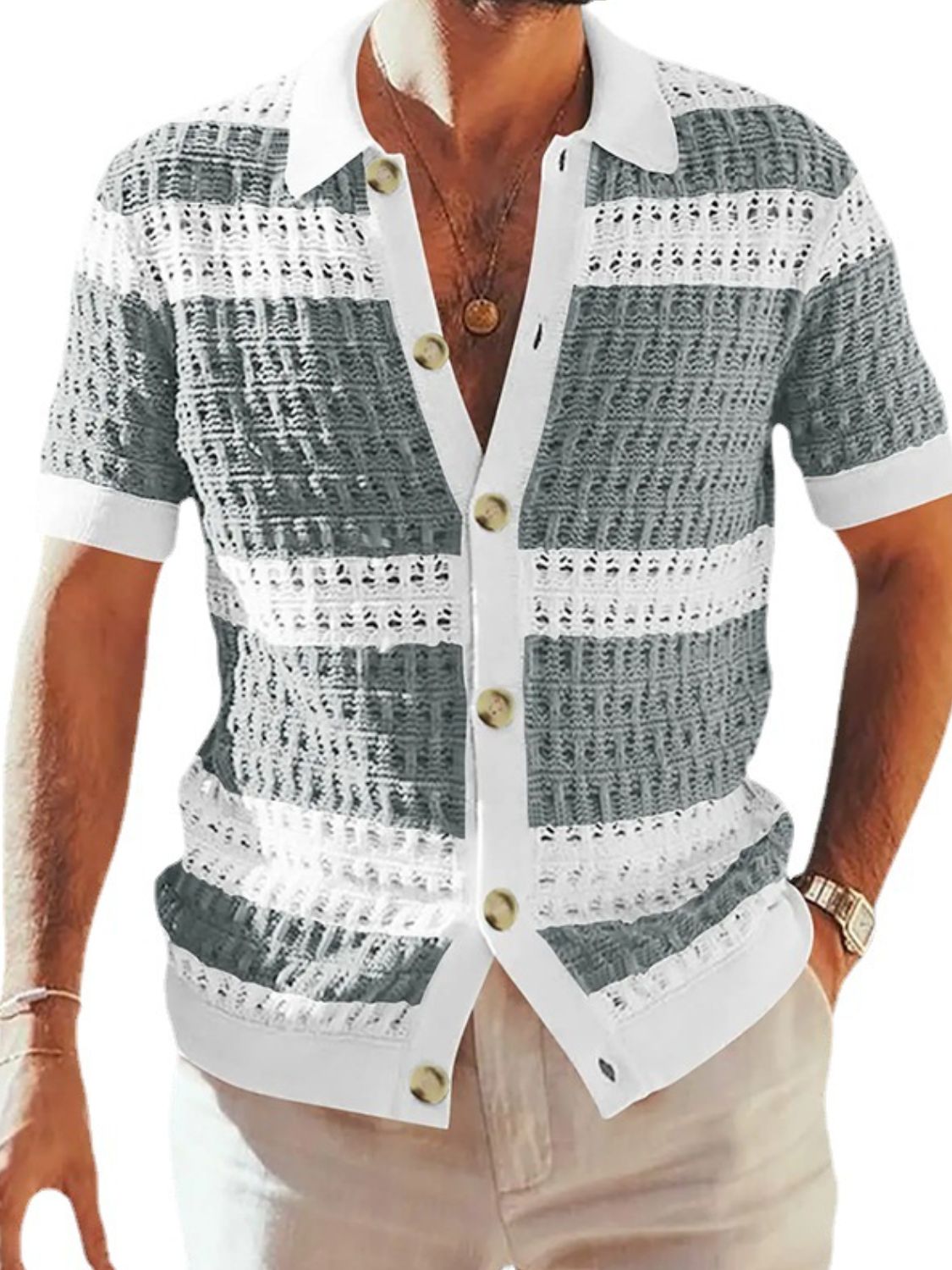 Men's Button Down Openwork Shirt