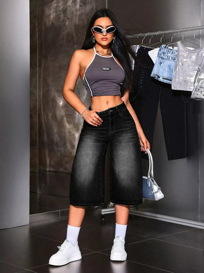 Wide Leg Denim Capris