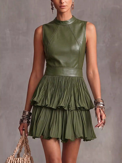Faux leather pleated mini dress, view 2