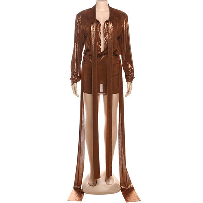 Thread low cut hip hugging skirt set