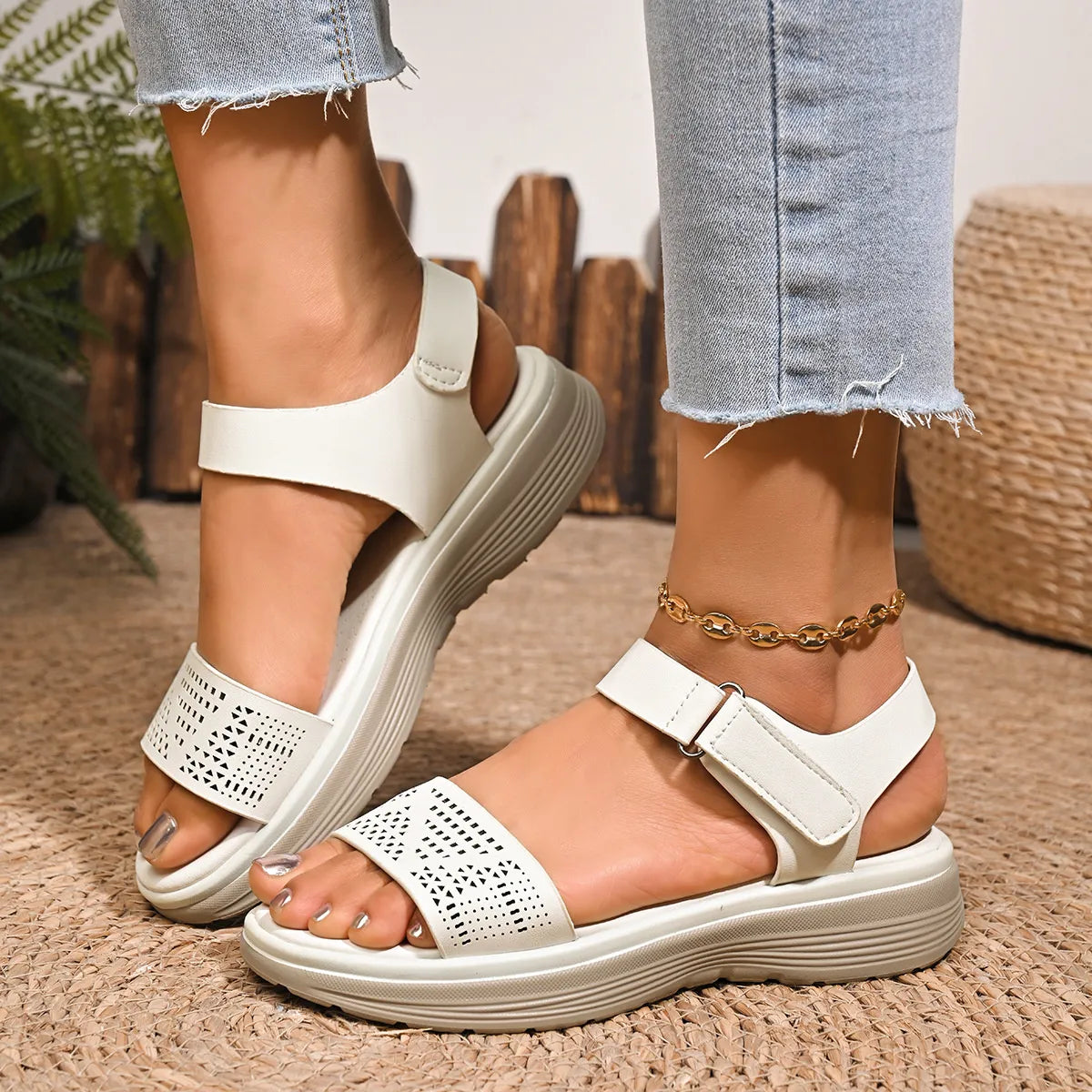 Hollow Out Open Toe Platform Sandals