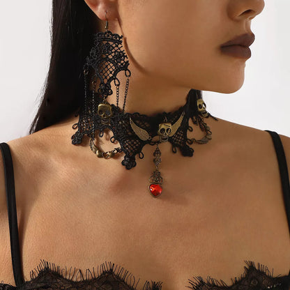 Halloween Lace Skull Necklace Set