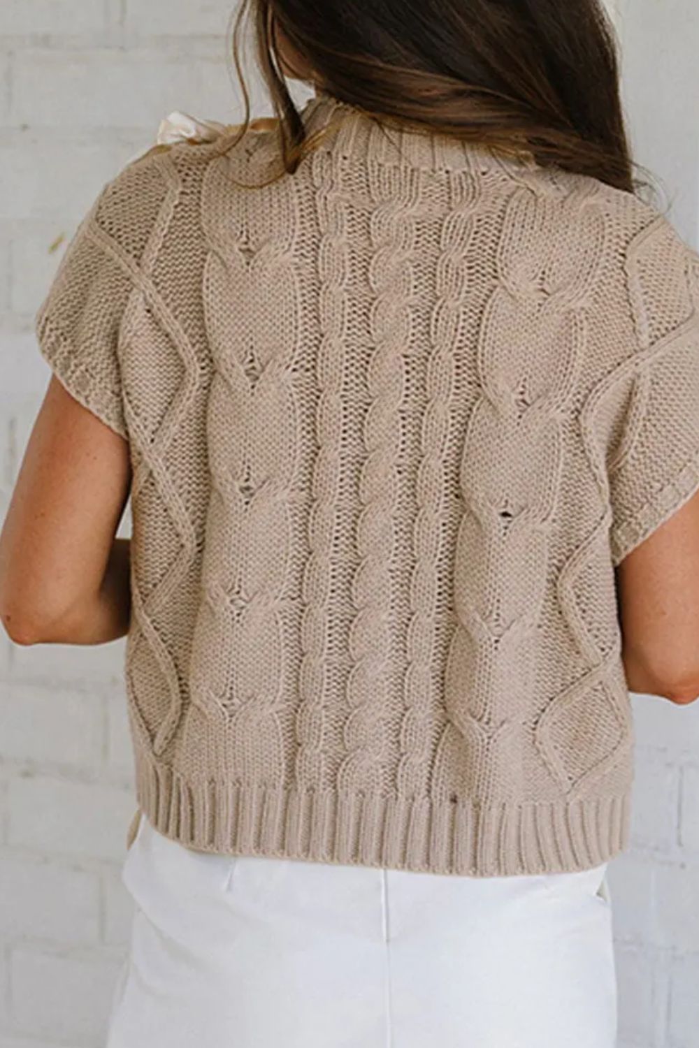 Cable-Knit Short Sleeve Sweater