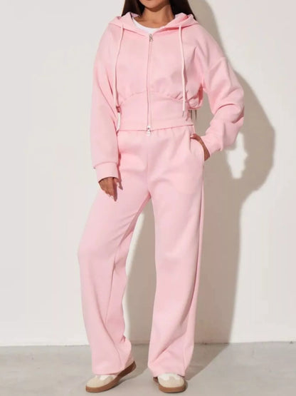 Cozy Zip Hoodie Sweatsuit with Wide-Leg Pants, S to XL