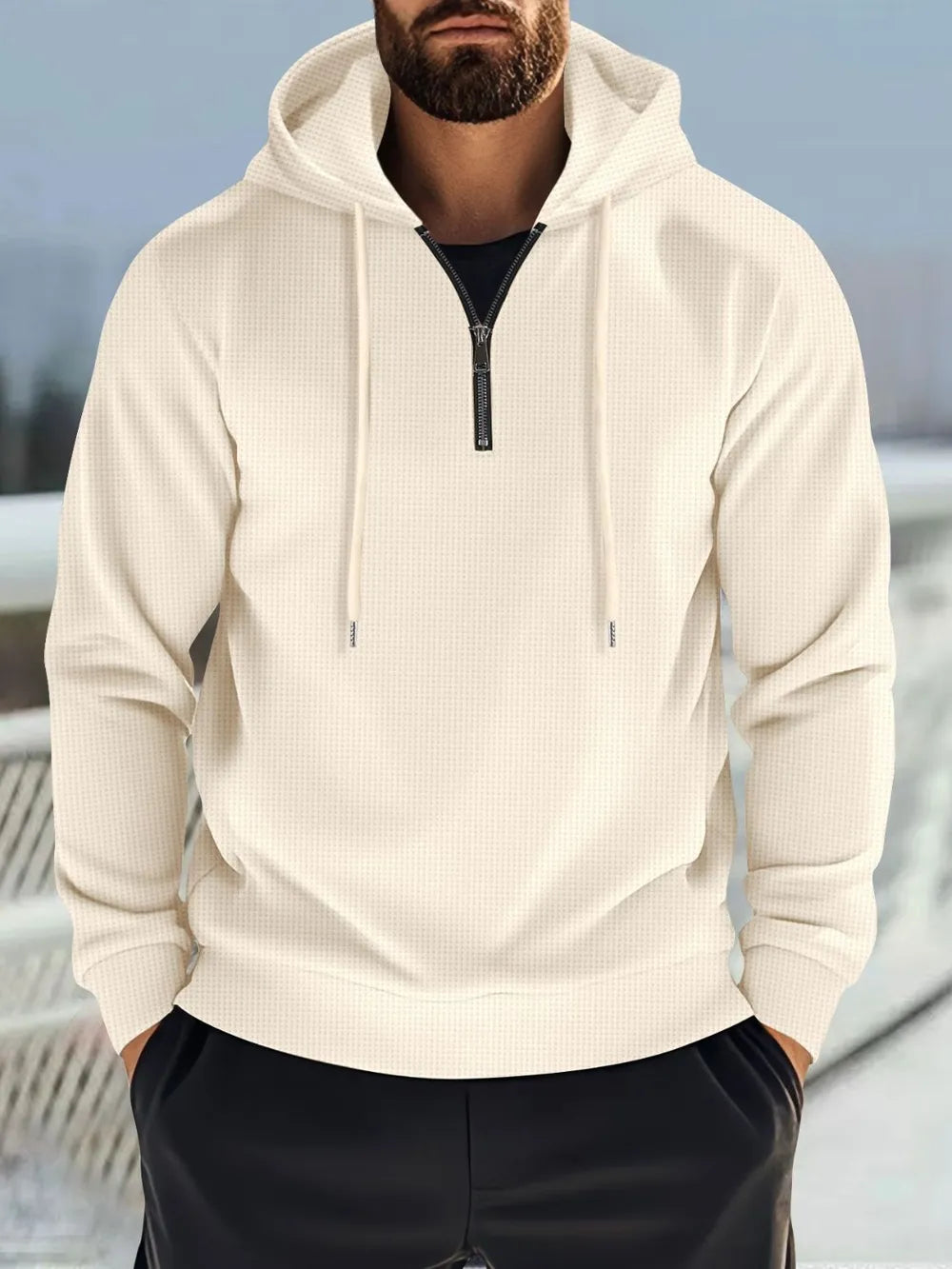 Men's Full Size Quarter Zip Drawstring Hoodie