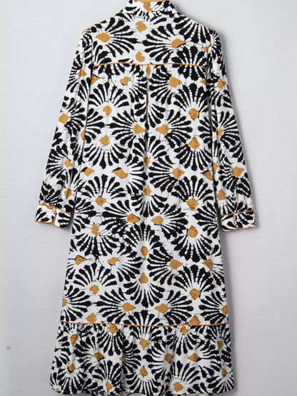 Abstract Floral Print Split Notched Dress