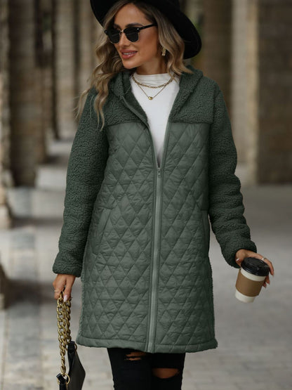 Textured Long Sleeve Hooded Coat