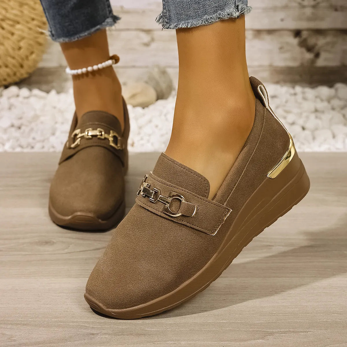 Round Toe Wedge Slip-Ons
