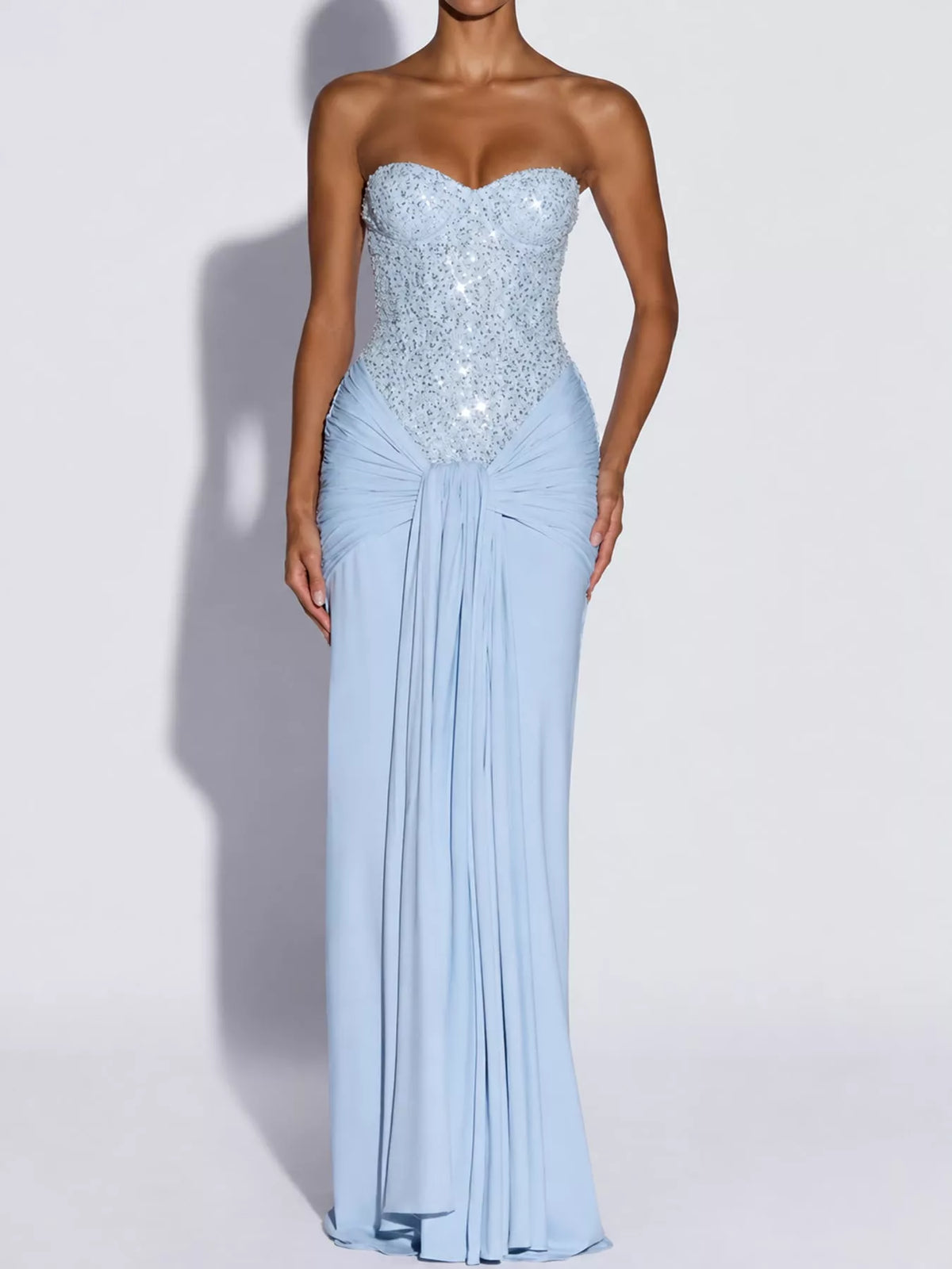 Strapless sequin corset dress, view 9