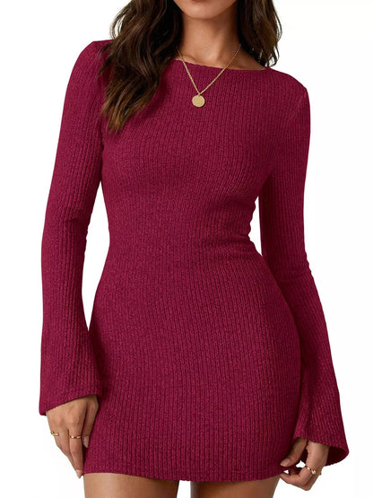 Ribbed Knit Long Sleeve Slim Fit Sweater Dress
