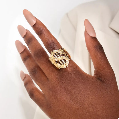 18K Gold-Plated Dollar Sign Ring