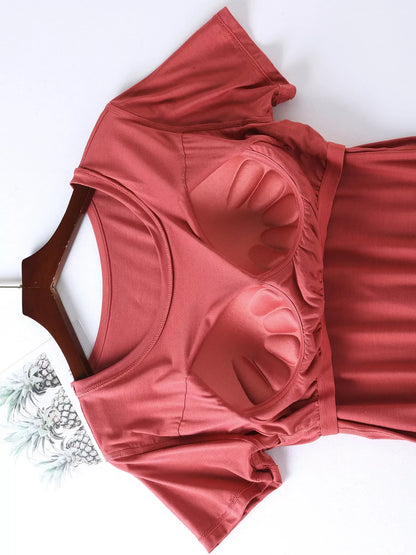 Plus Size Padded Round Neck Modal T-Shirt and Shorts Set