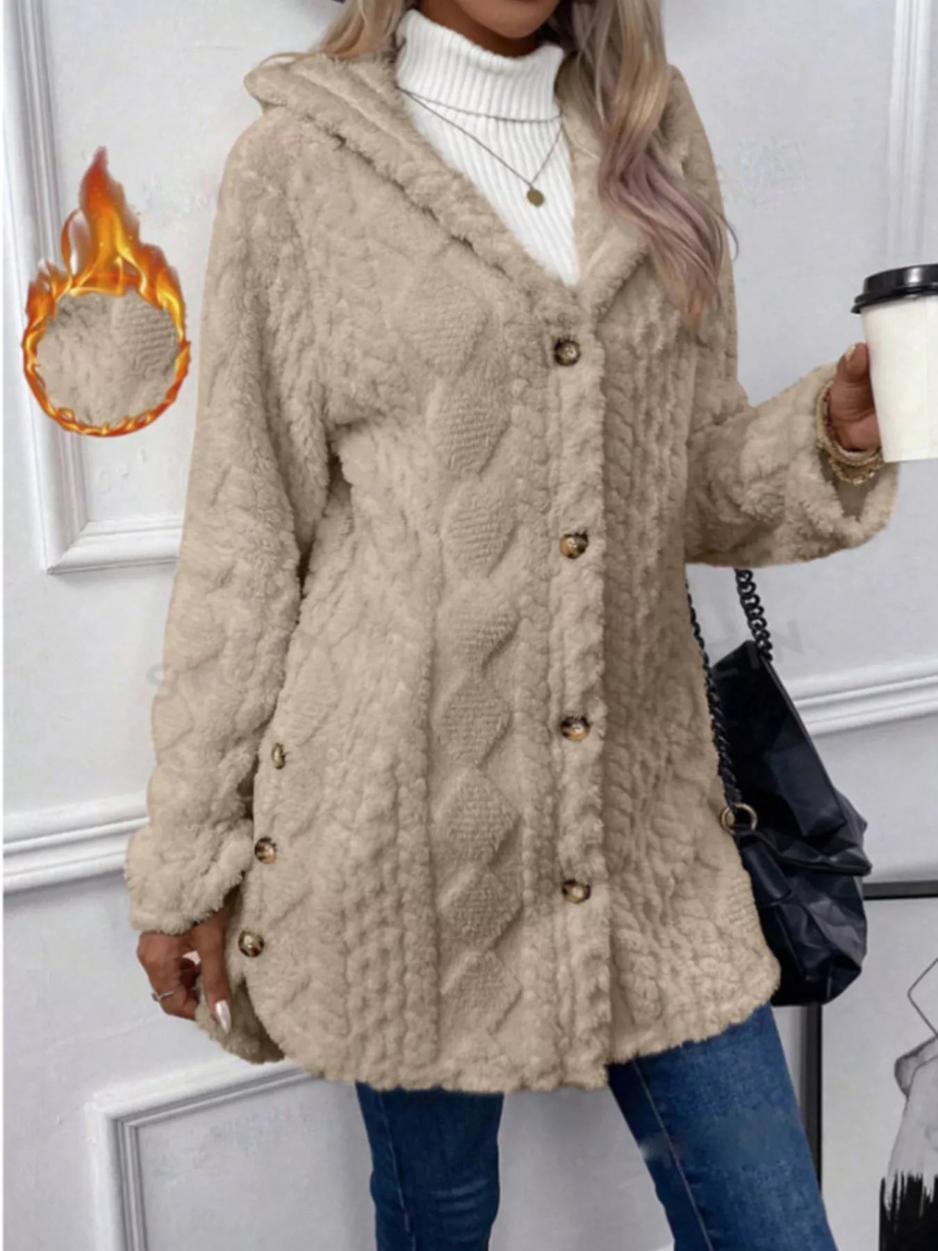 Hooded Button-Down Fleece Outerwear