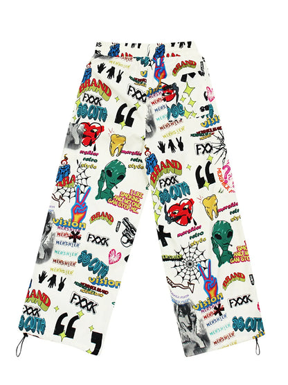 Men's Graffiti Print Wide Leg Pants