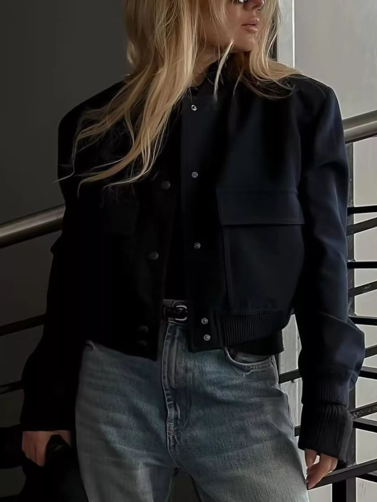 Plus size cropped bomber jacket, view 6
