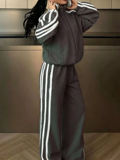 Side Stripes Zip Up Top and Pants Set