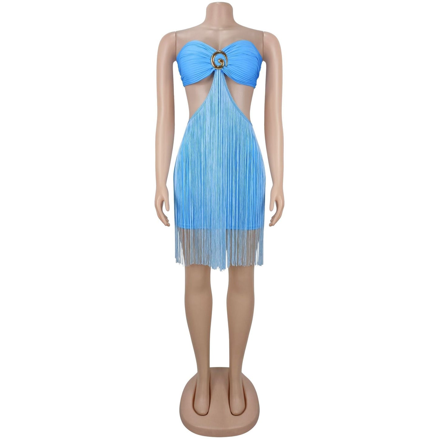 Strapless fringe skirt dress