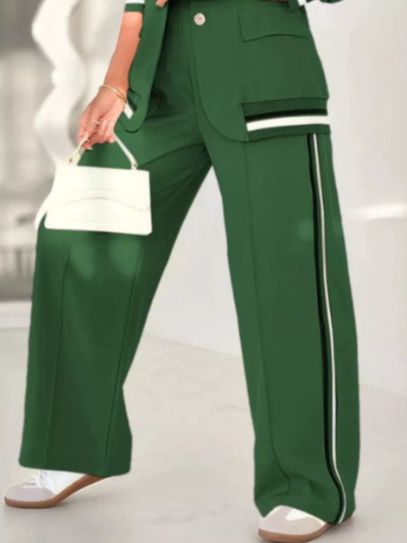 Plus Size Button Down Jacket and Pants Set