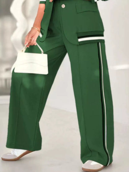 Plus Size Button Down Jacket and Pants Set