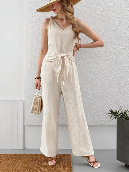 Sleeveless V-Neck Wide Leg Jumpsuit