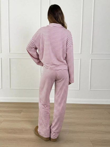 Striped polo top and pants set, view 6