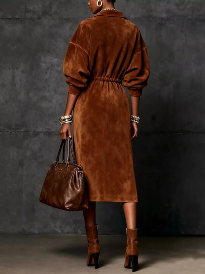 Slit Zip-Front Drawstring Midi Dress