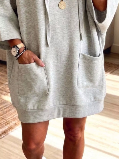 Drawstring Hoodie Dress with Pockets