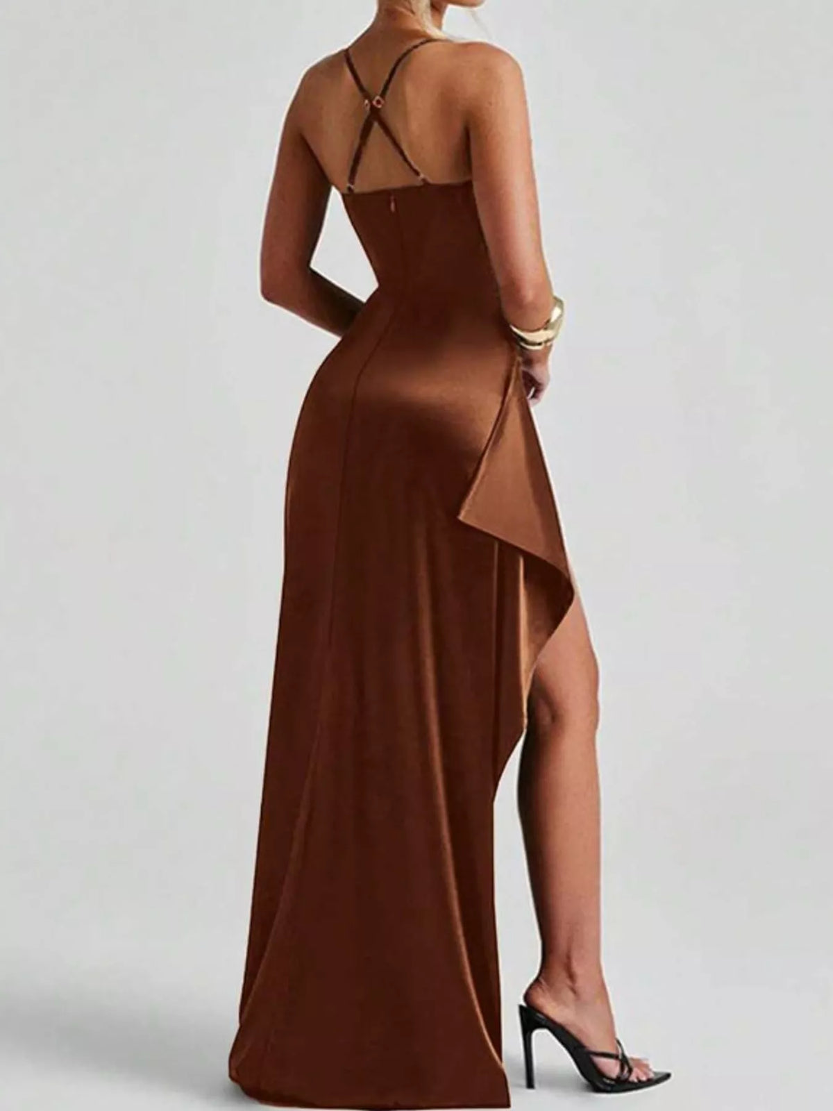 Satin high-slit maxi dress, view 43