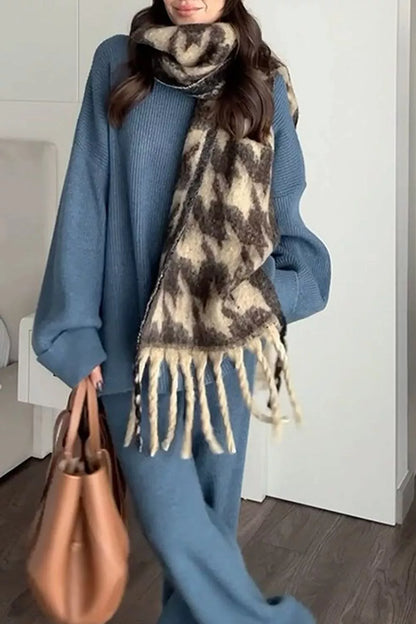 Dropped Shoulder Knit Sweater and Wide Leg Pants Set