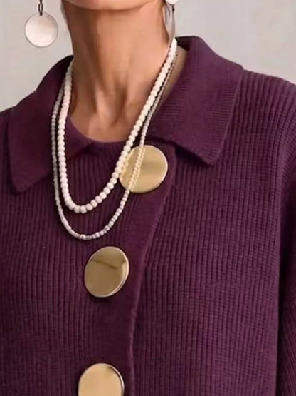 Ribbed knit gold-button cardigan, view 14