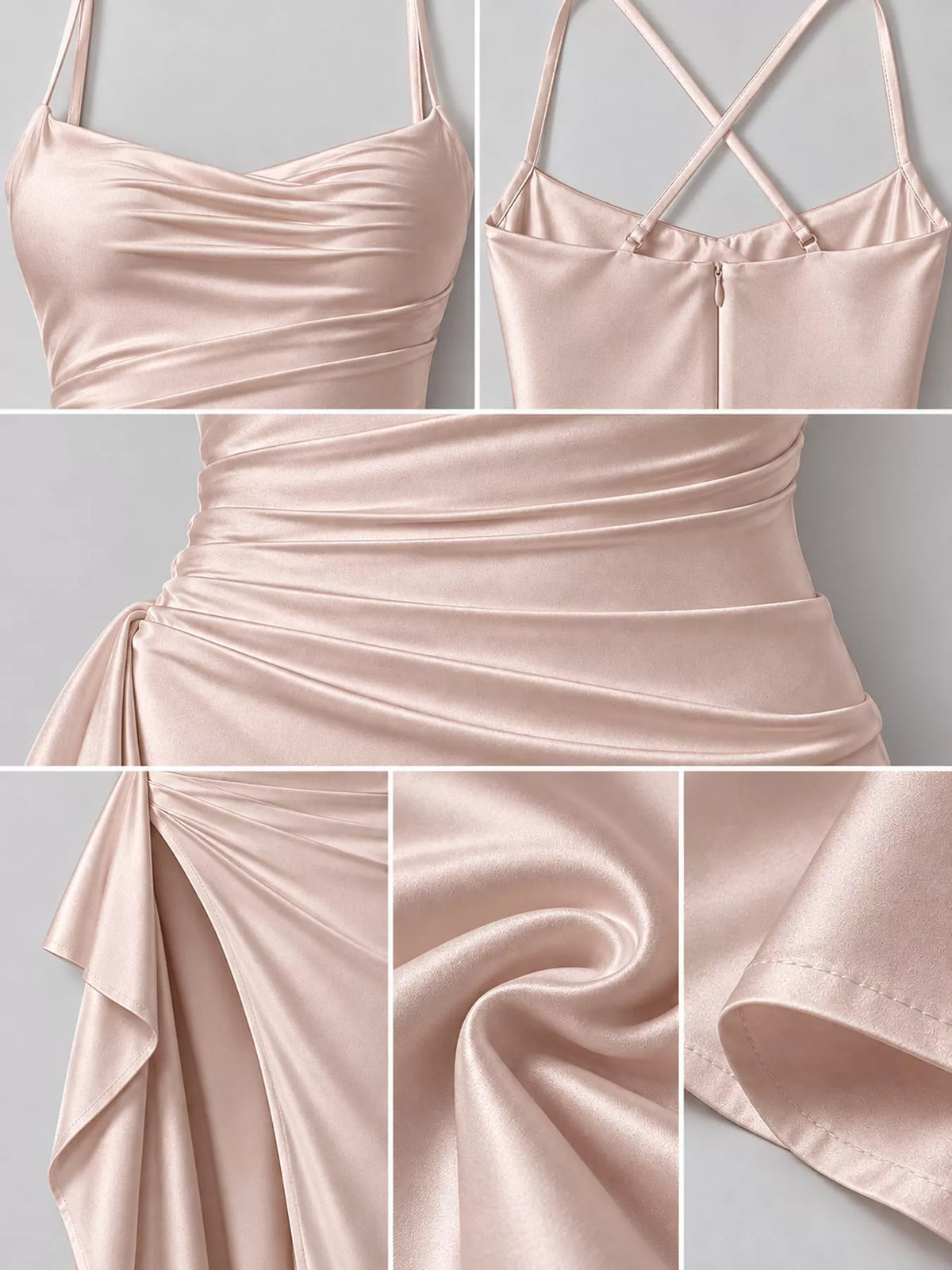 Satin Ruched High-Slit Maxi Dress