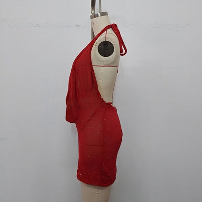 Flashing backless hanging neck cover shirt, hip hugging skirt