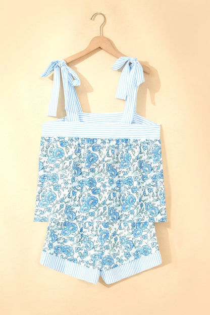 Floral Print Tie-Strap Top and Shorts Set