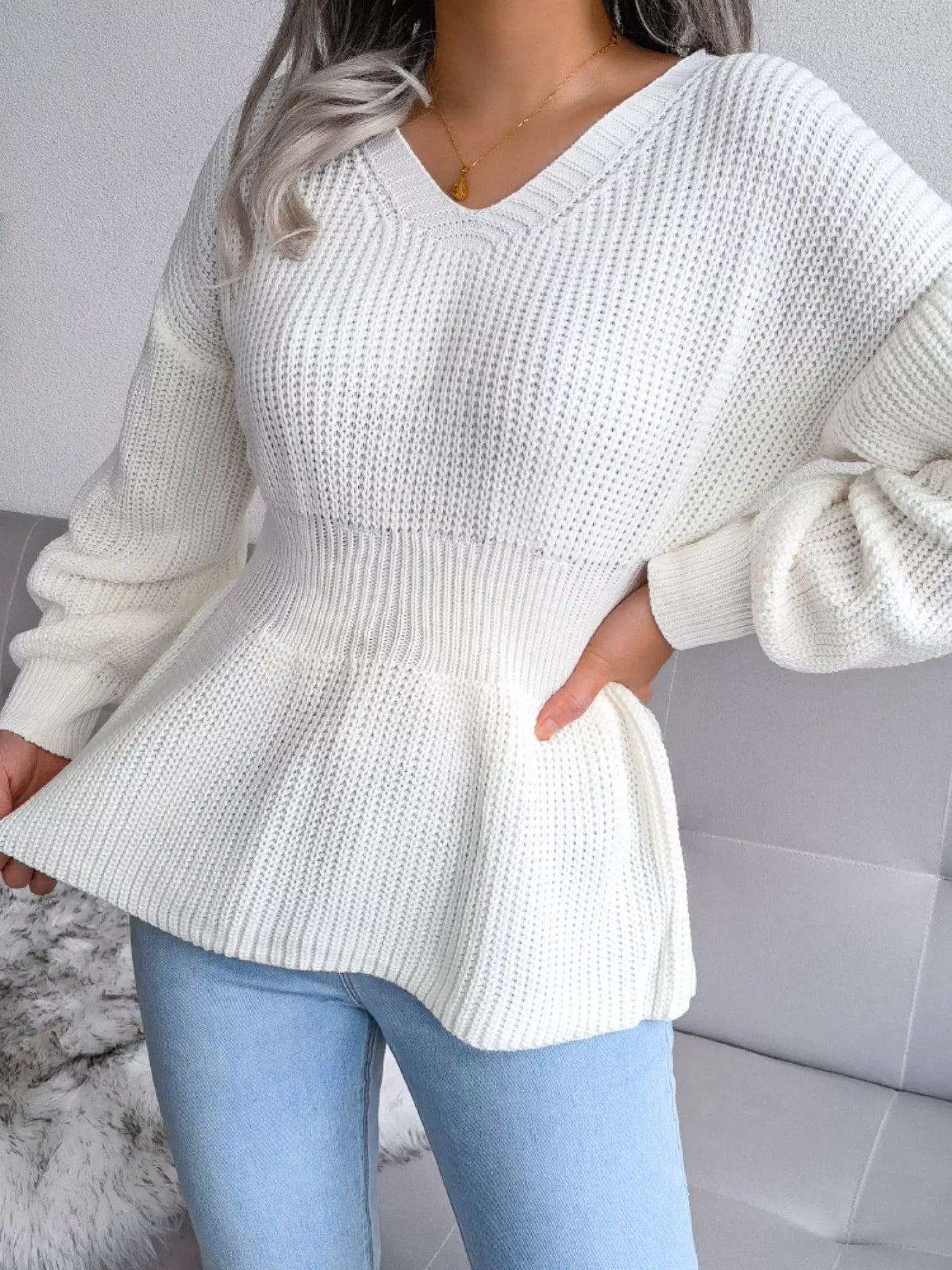 V-Neck Dropped Shoulder Sweater