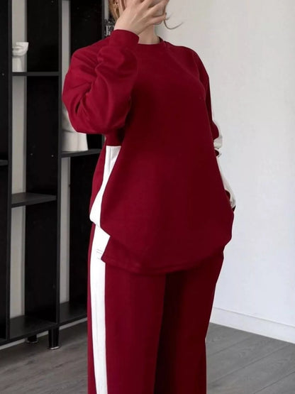 Full Size Contrast Top and Pants Set