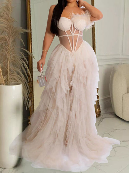 Tiered tulle corset dress, view 3