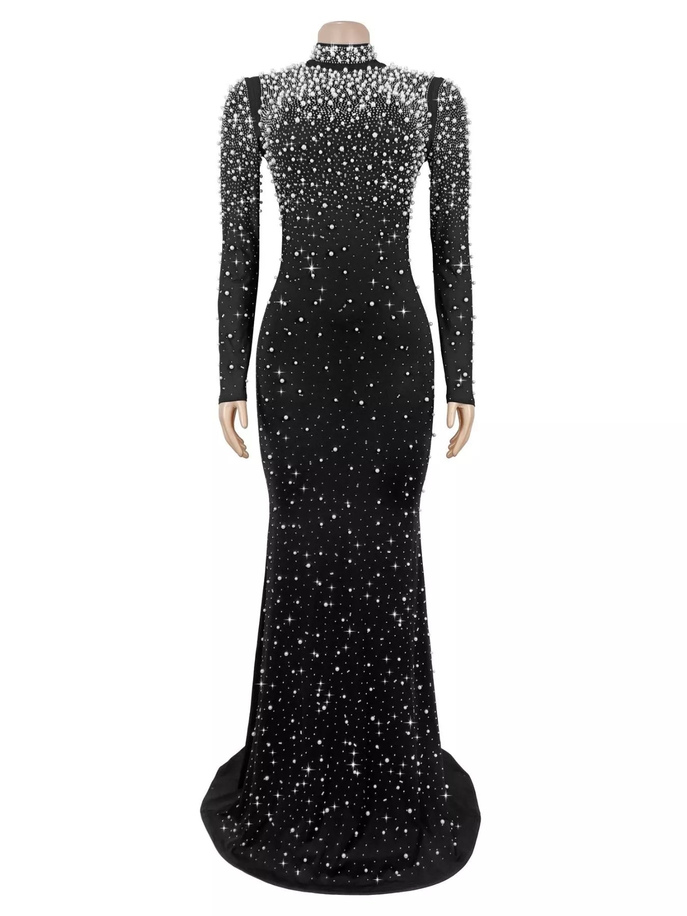 Rhinestone Long Sleeve Mermaid Maxi Dress
