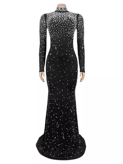 Rhinestone Long Sleeve Mermaid Maxi Dress