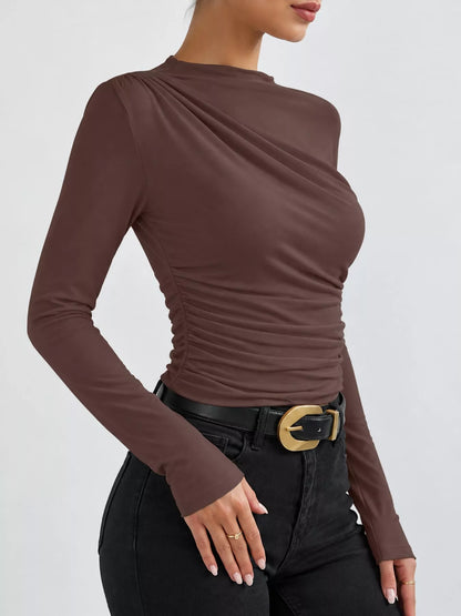 Plus Size Ruched Long Sleeve Slim-Fit Tee, 7 Colors