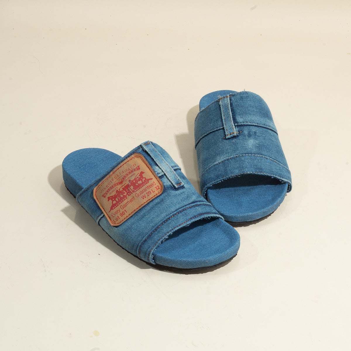 Open toe denim flat sandals in 3 washes, US 4 to 11
