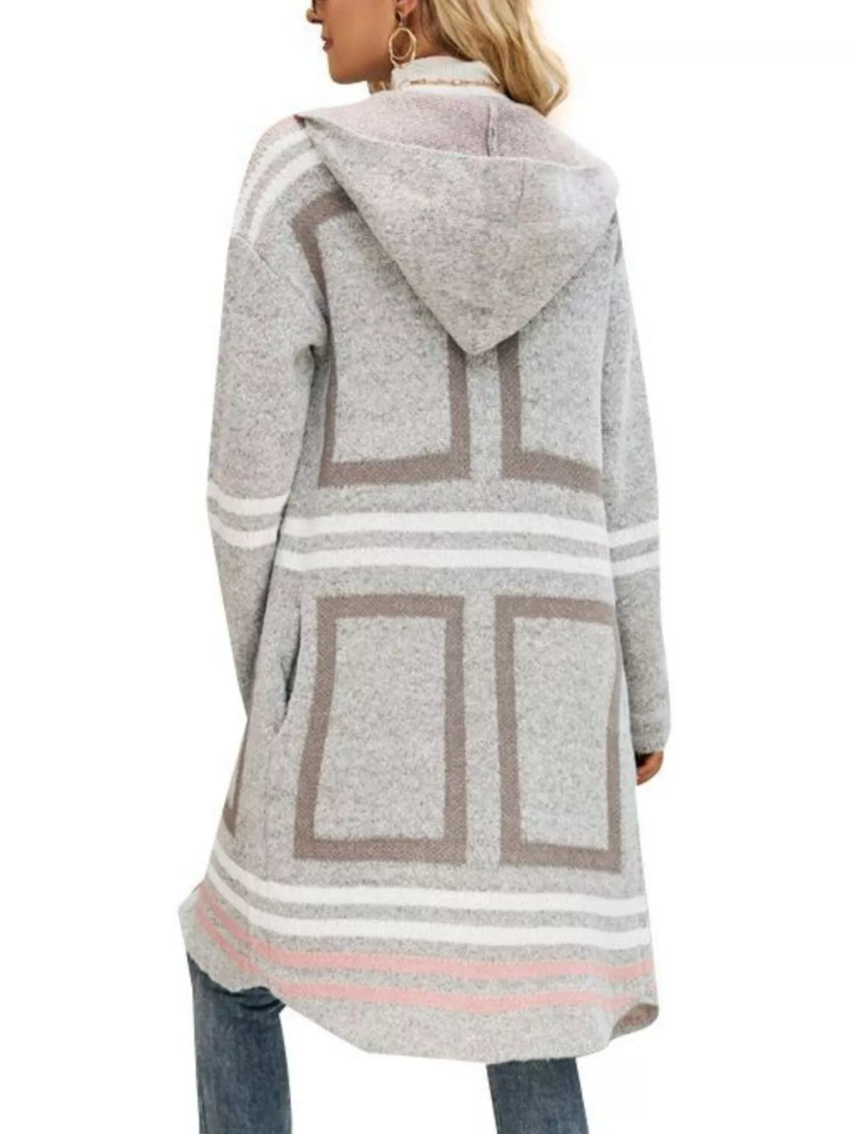 Striped Hooded Longline Cardigan