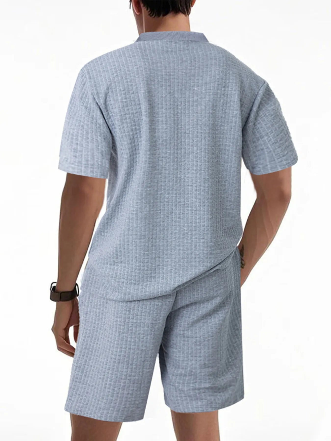 Men's Textured Round Neck Top and Shorts Set