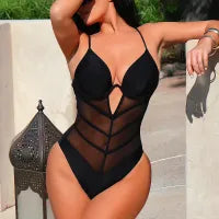 Mesh plunge one-piece swimsuit, view 2