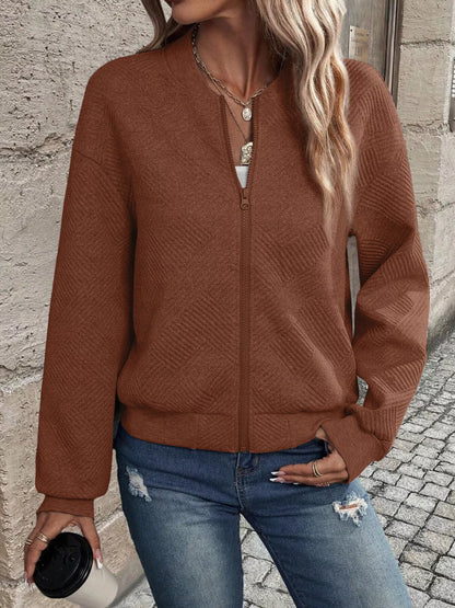 Textured Knit Zip-Up Jacket