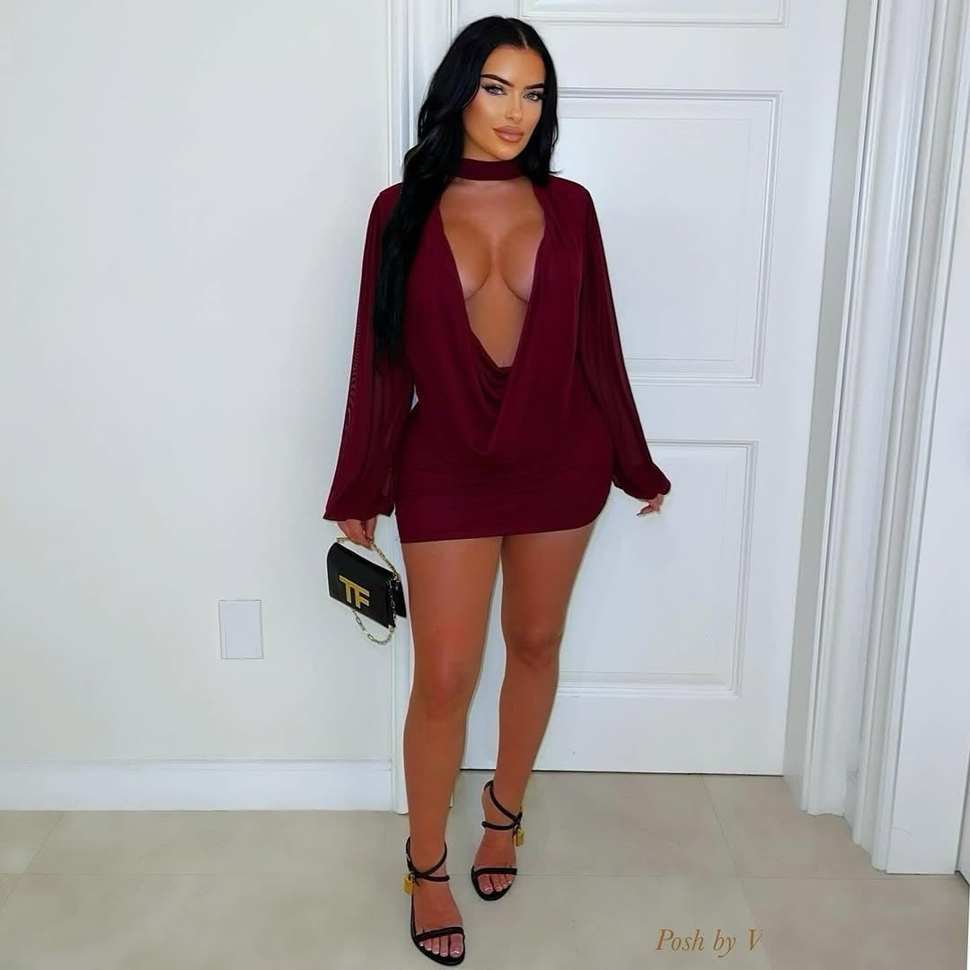 Mesh splicing hip hugging short dress