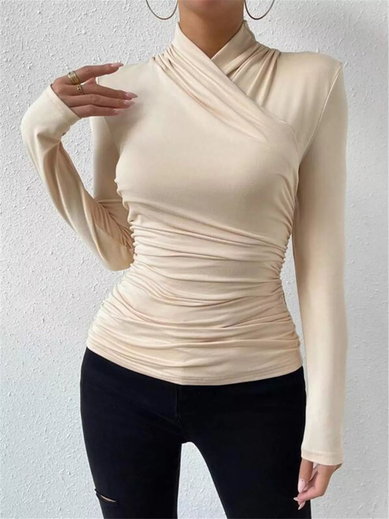 Ruched Long Sleeve Slim Fit Top
